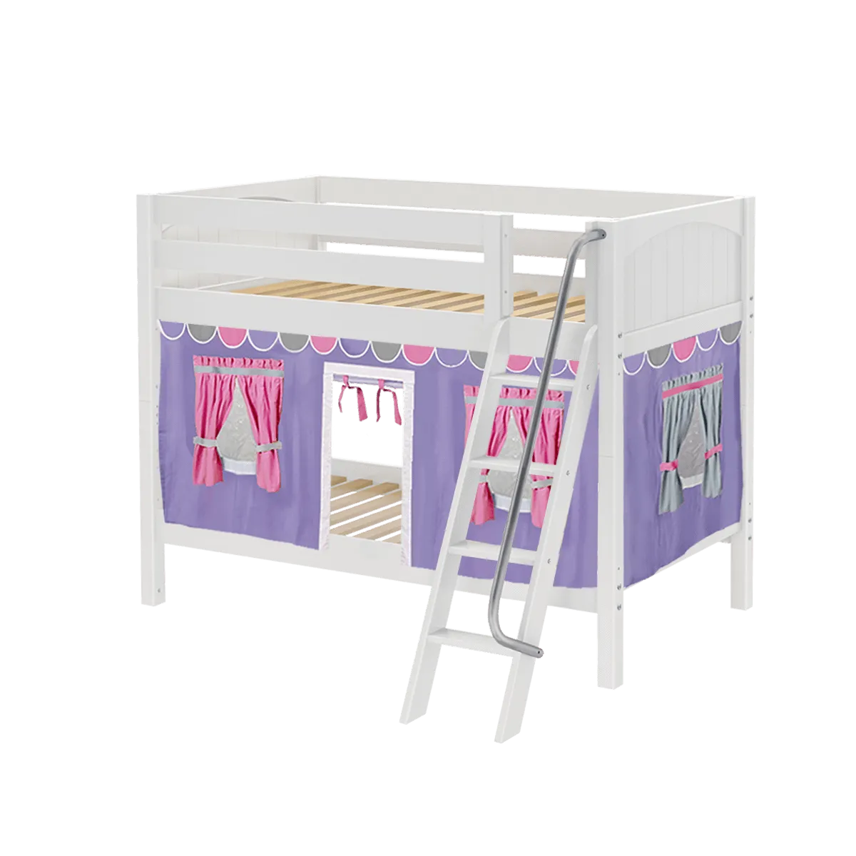 Maxtrix Twin Low Bunk Bed with Angled Ladder   Curtain
