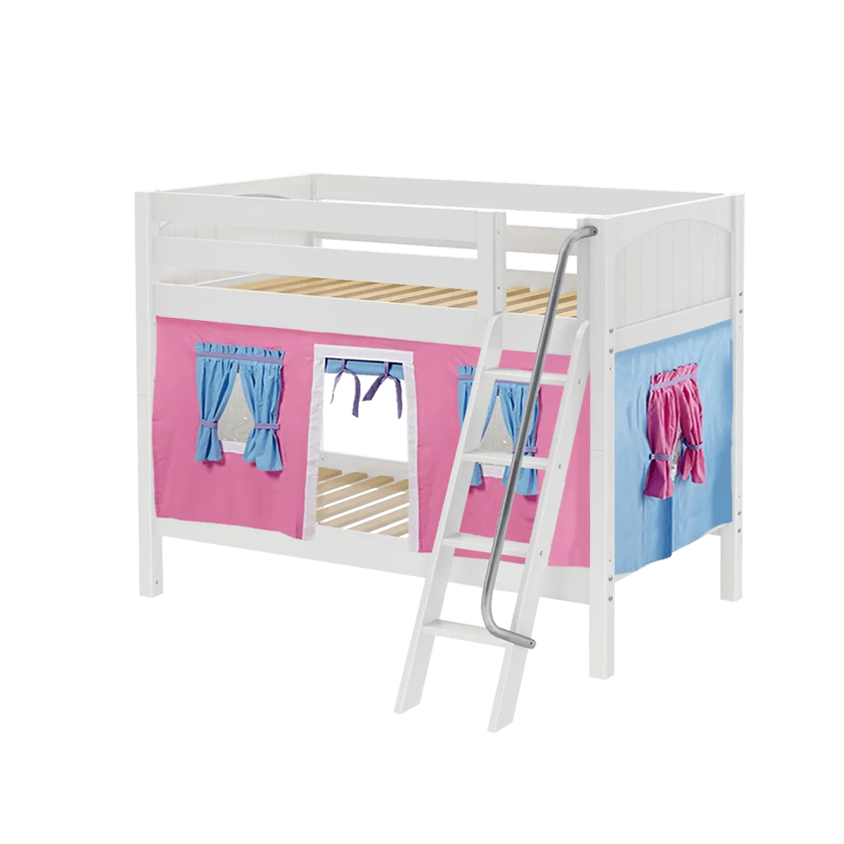 Maxtrix Twin Low Bunk Bed with Angled Ladder   Curtain