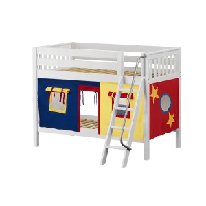 Maxtrix Twin Low Bunk Bed with Angled Ladder   Curtain