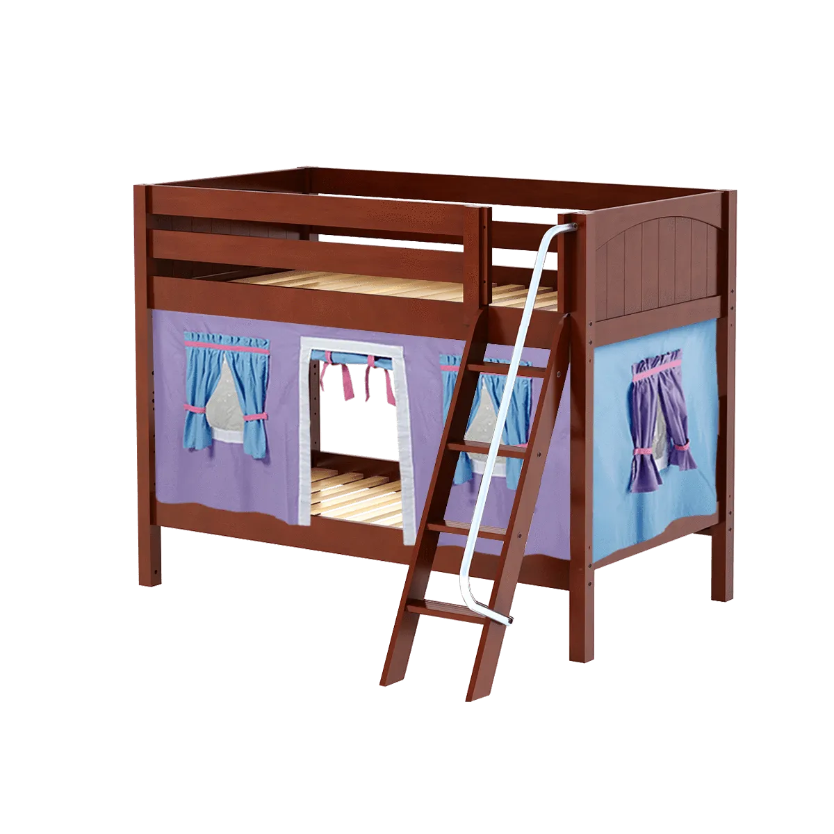 Maxtrix Twin Low Bunk Bed with Angled Ladder   Curtain