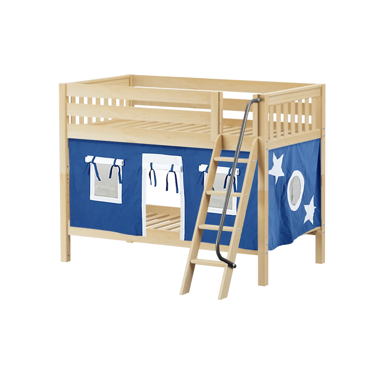 Maxtrix Twin Low Bunk Bed with Angled Ladder   Curtain