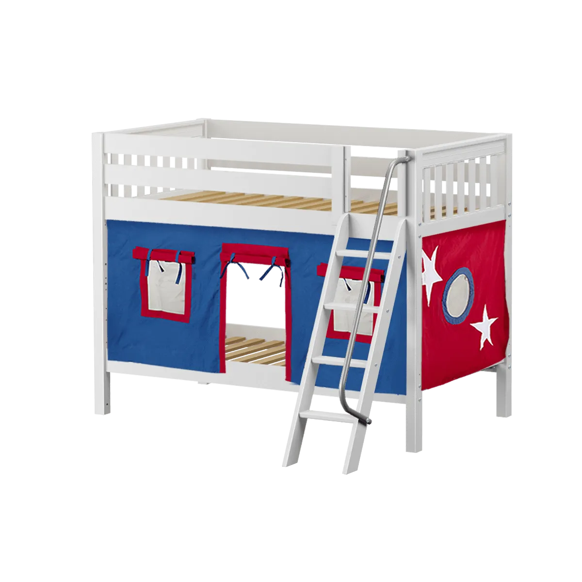 Maxtrix Twin Low Bunk Bed with Angled Ladder   Curtain