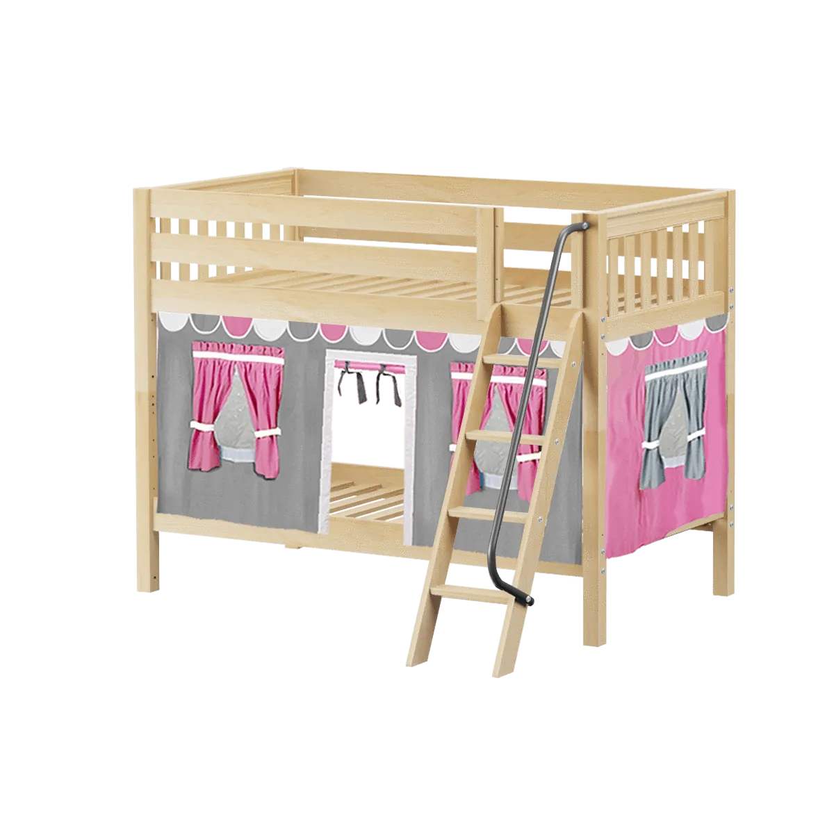 Maxtrix Twin Low Bunk Bed with Angled Ladder   Curtain
