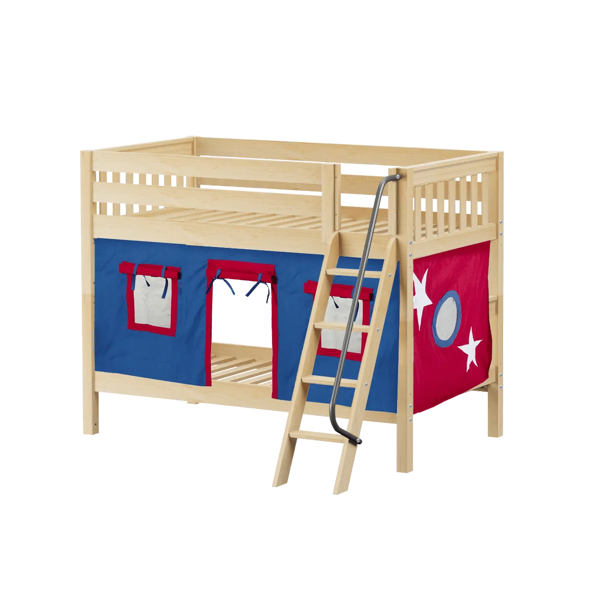 Maxtrix Twin Low Bunk Bed with Angled Ladder   Curtain