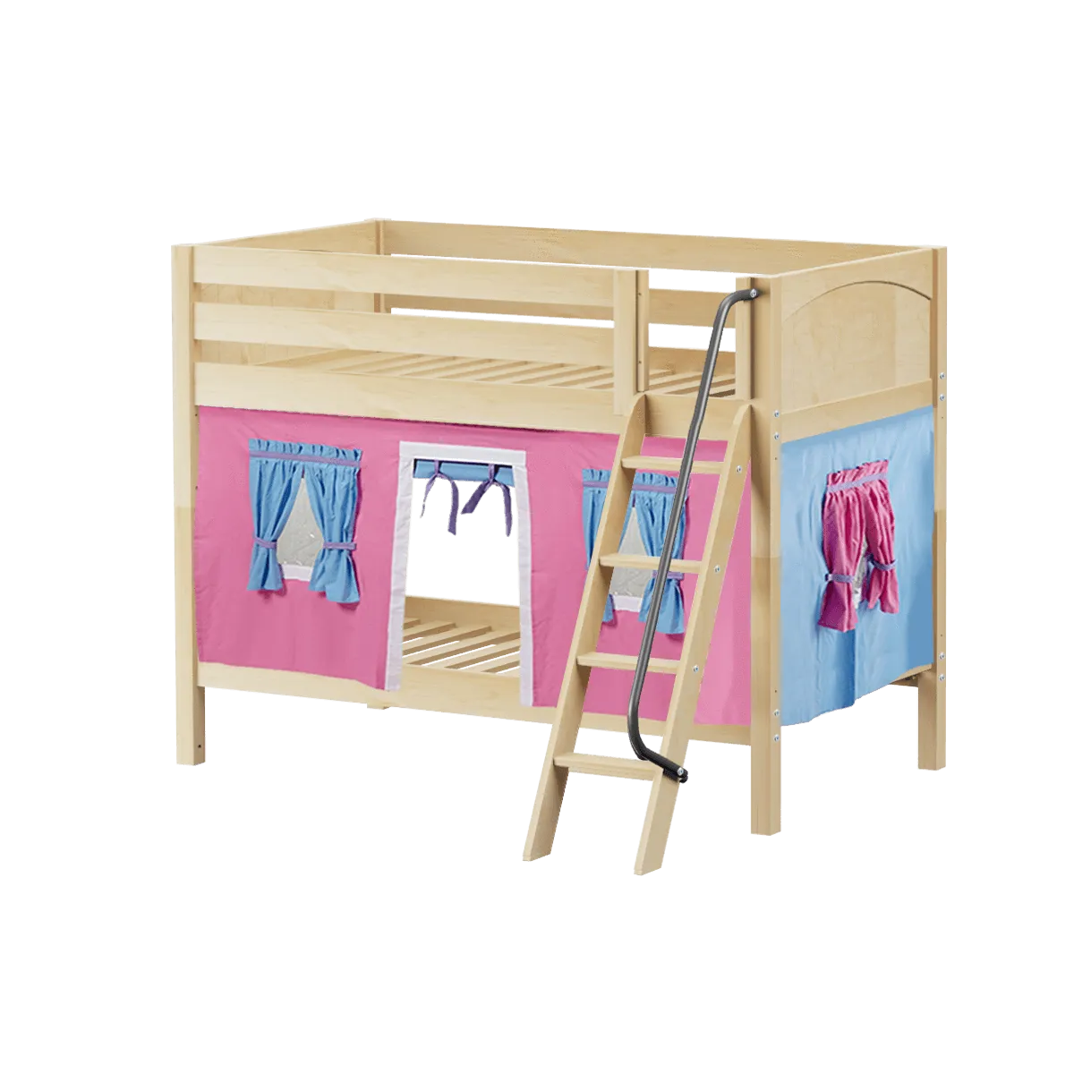 Maxtrix Twin Low Bunk Bed with Angled Ladder   Curtain