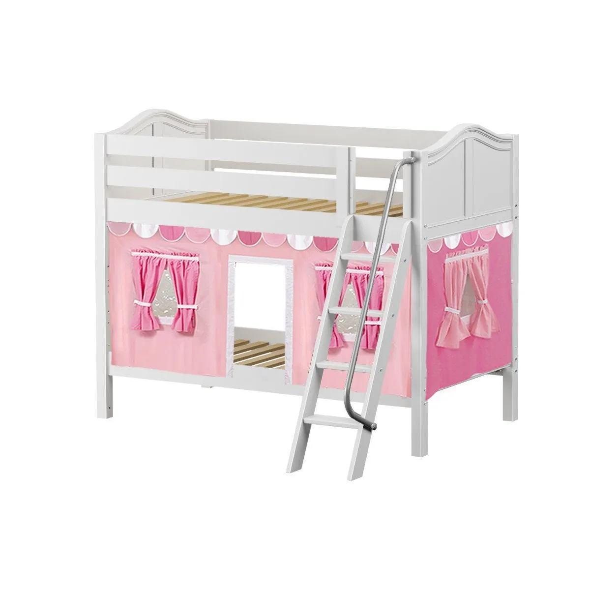 Maxtrix Twin Low Bunk Bed with Angled Ladder   Curtain