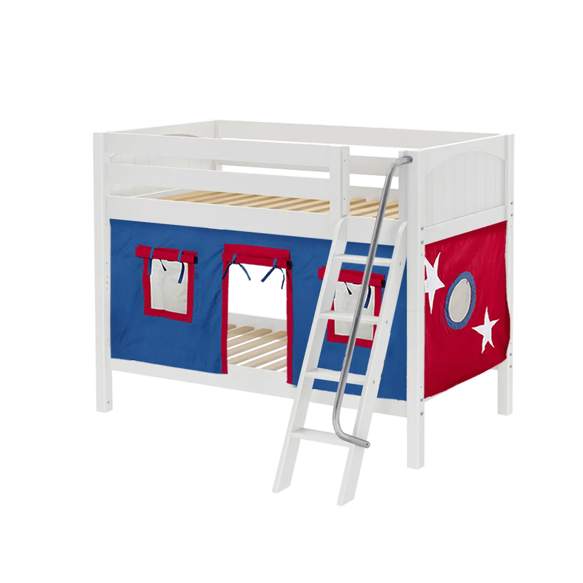 Maxtrix Twin Low Bunk Bed with Angled Ladder   Curtain
