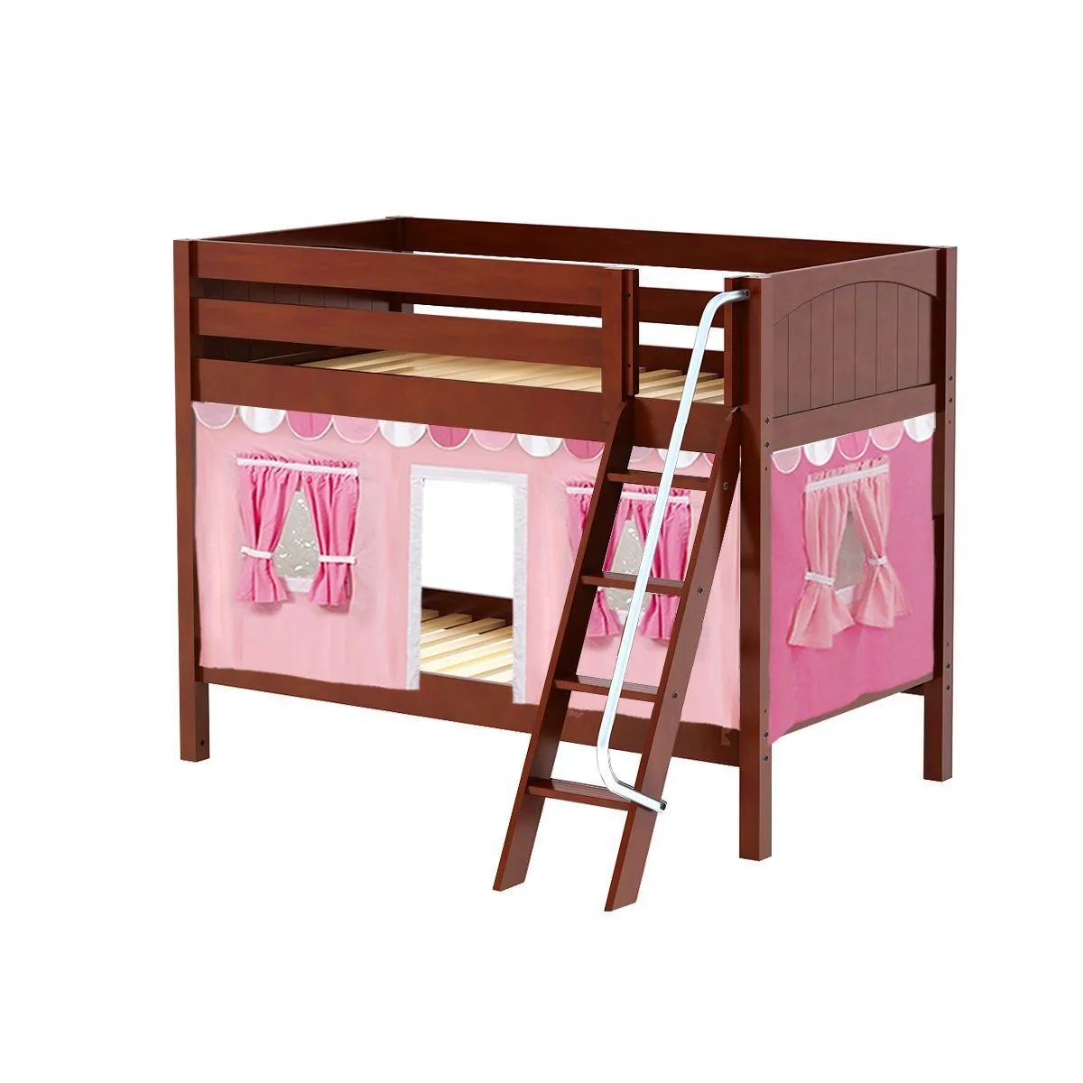 Maxtrix Twin Low Bunk Bed with Angled Ladder   Curtain