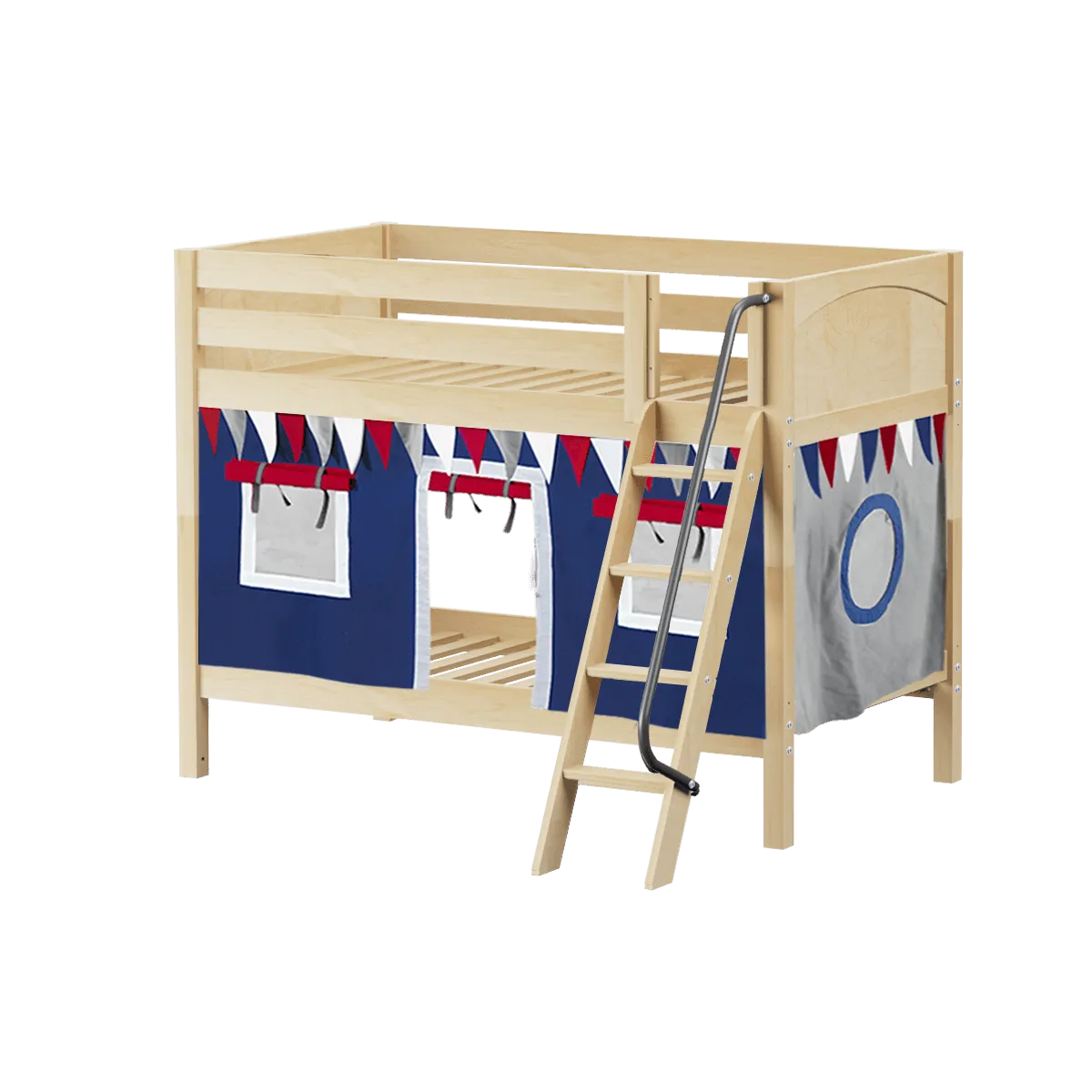Maxtrix Twin Low Bunk Bed with Angled Ladder   Curtain
