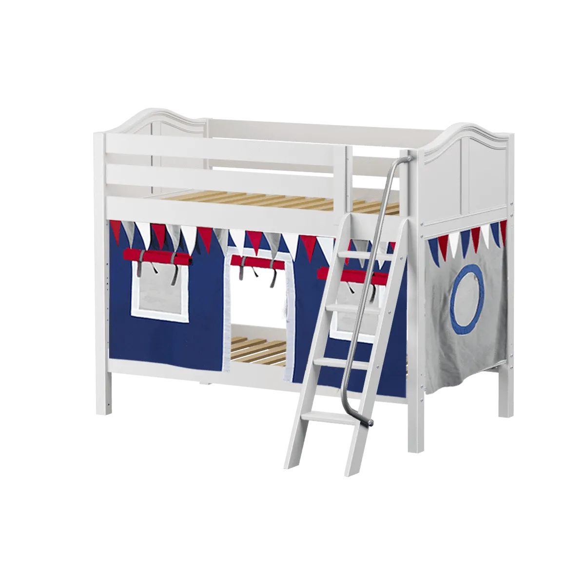 Maxtrix Twin Low Bunk Bed with Angled Ladder   Curtain