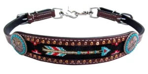 Medium leather wither strap with arrow beaded inlay