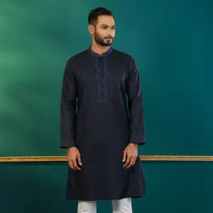 Mens Navy Blue Embroidered Panjabi