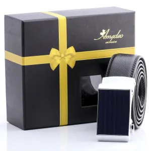 Men's Stainless Steel Black Belt with Silver Blue Buckle