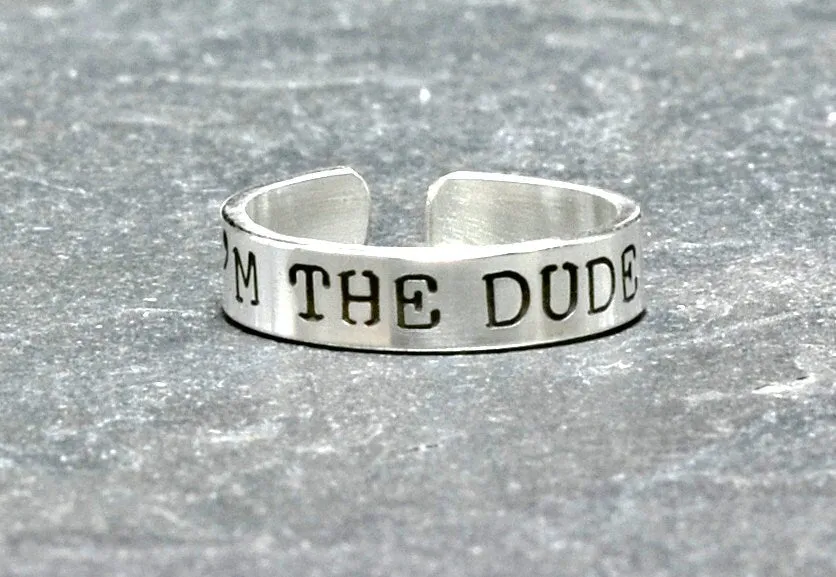 Men's sterling silver toe ring with I'm the dude