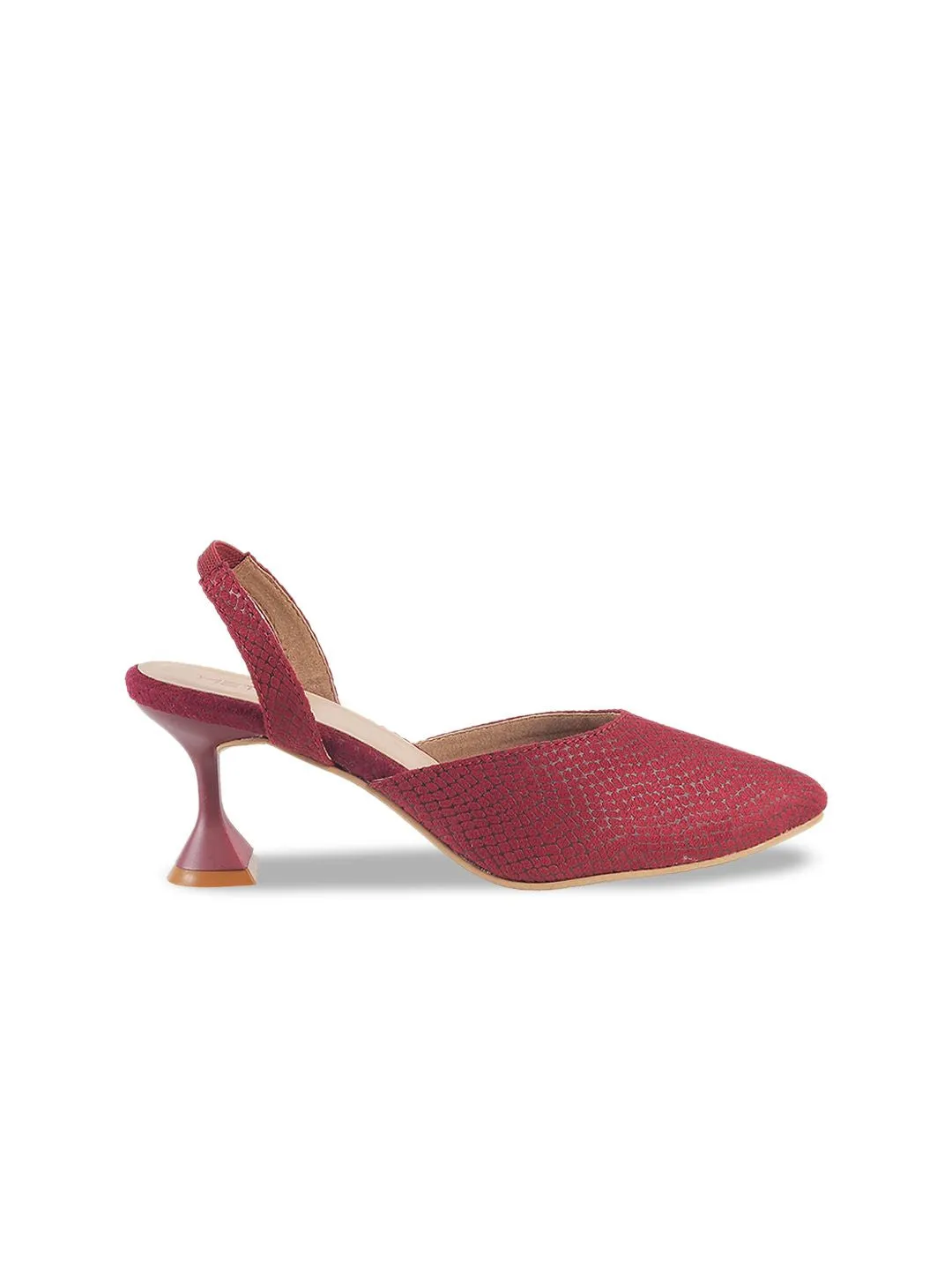 Metro Pointed Toe Textured Block Mules With Backstrap
