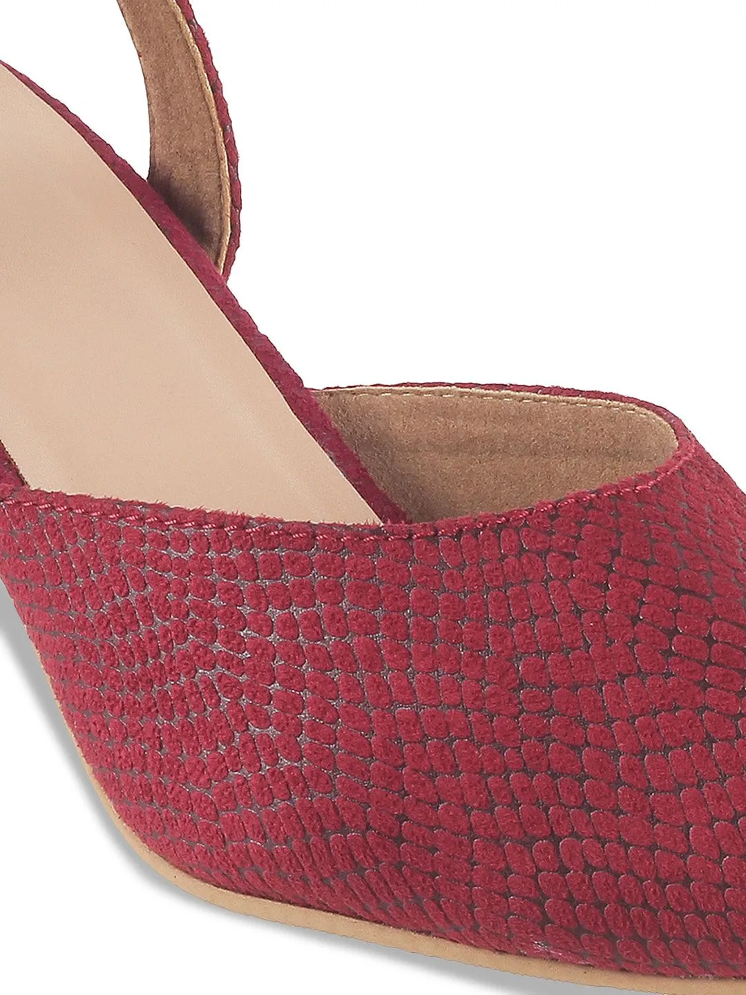 Metro Pointed Toe Textured Block Mules With Backstrap