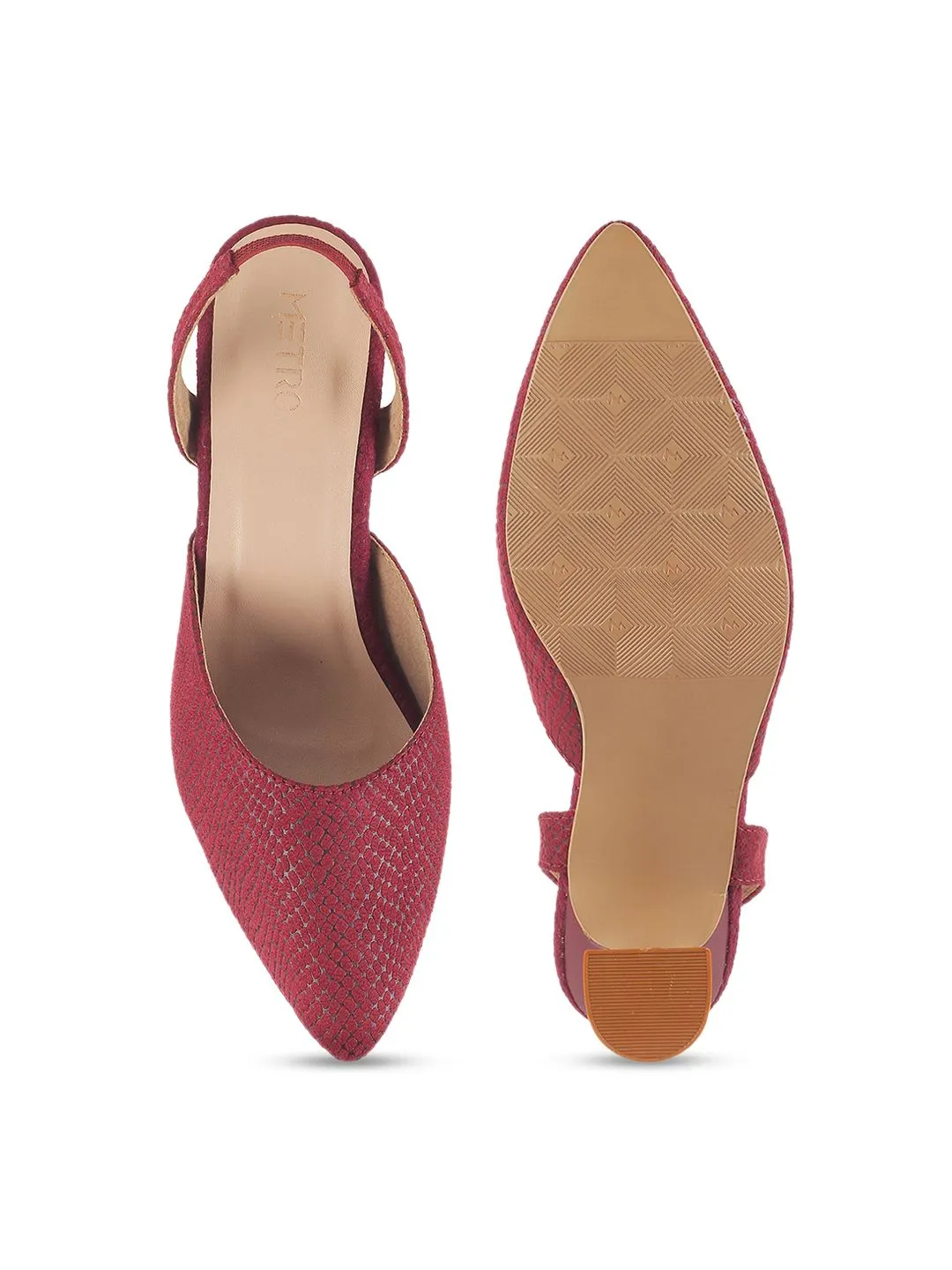 Metro Pointed Toe Textured Block Mules With Backstrap