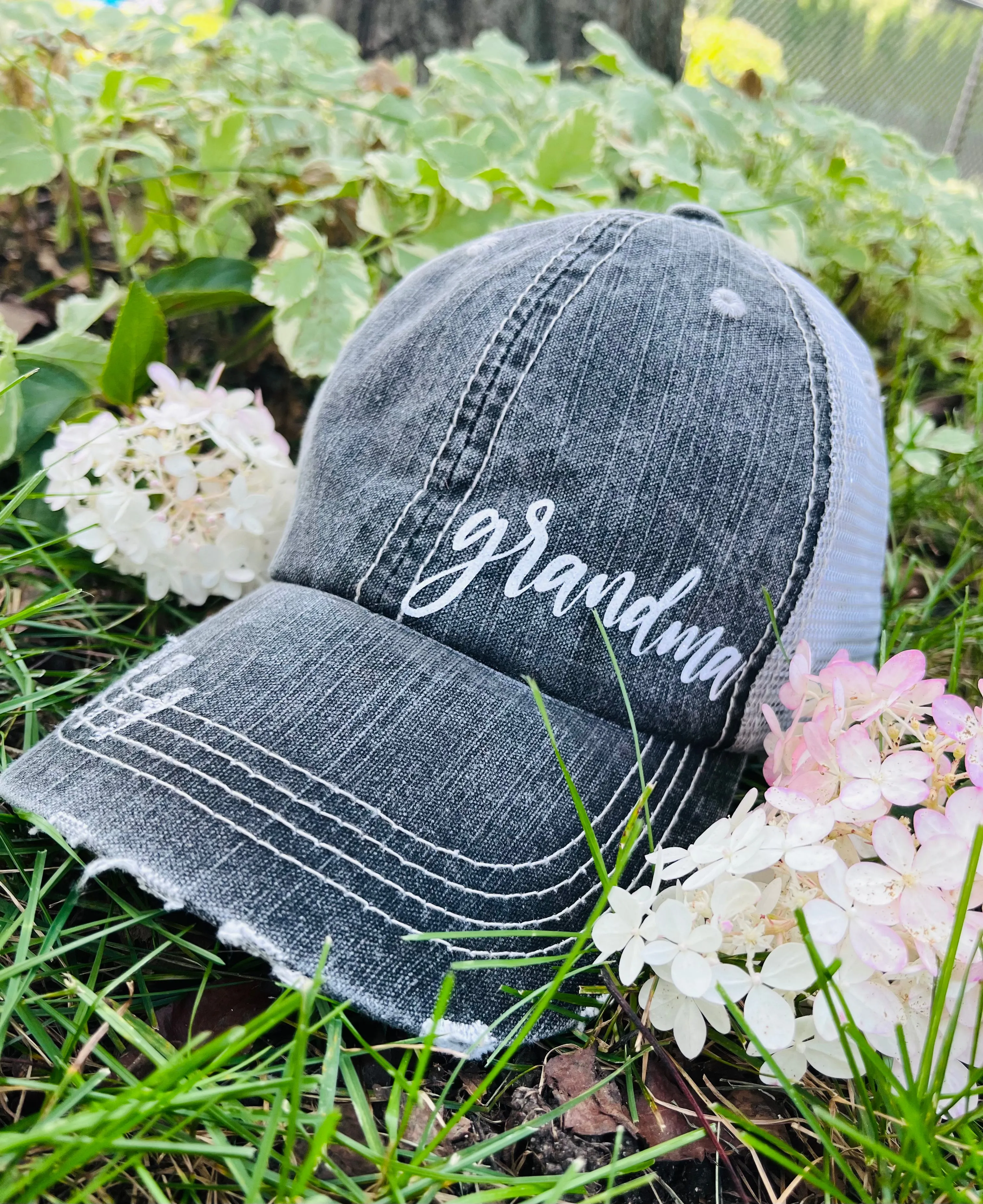 Mom hat Distressed gray trucker cap Grandma Nana Gigi