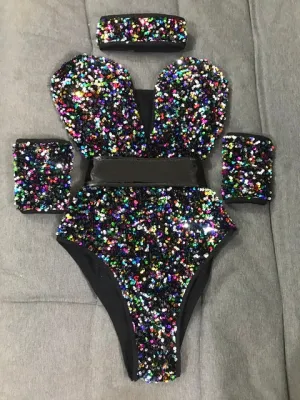 Multi Color Sequins Bodysuit