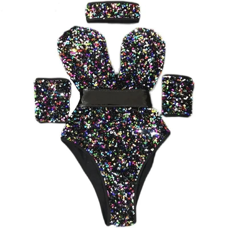 Multi Color Sequins Bodysuit