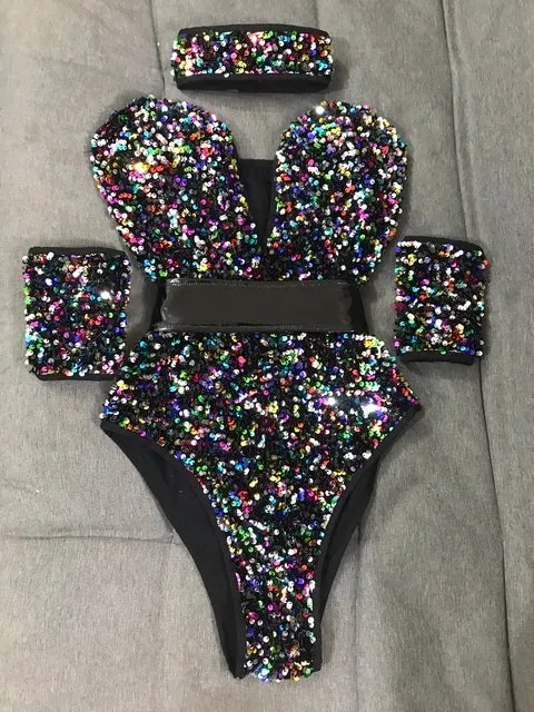 Multi Color Sequins Bodysuit