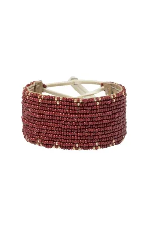 Narrow 3 Dot Triangle Leather Bracelet (Burgundy, Gold)