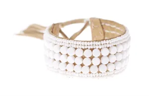 Narrow Leather Multi Stripe Cuff (White)