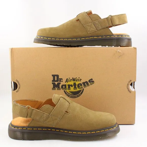 NIB Dr. Martens Jorge II Tumbled Nubuck Leather Slingback Mules Muted Olive (11)