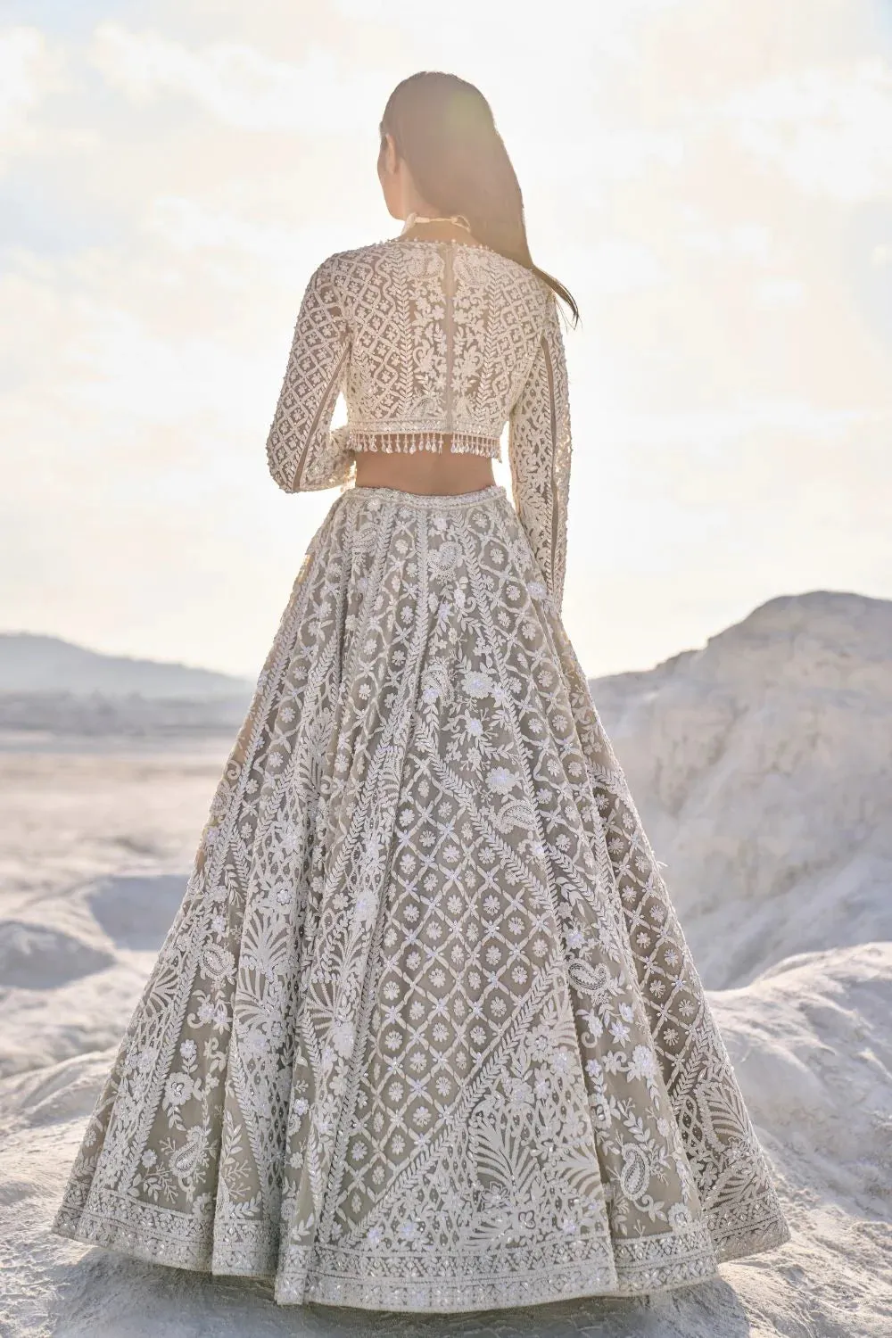 Nude Cream Dori Abstract Lehenga