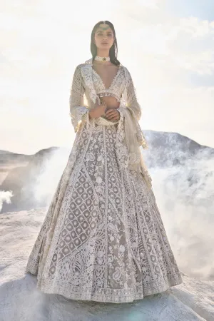 Nude Cream Dori Abstract Lehenga