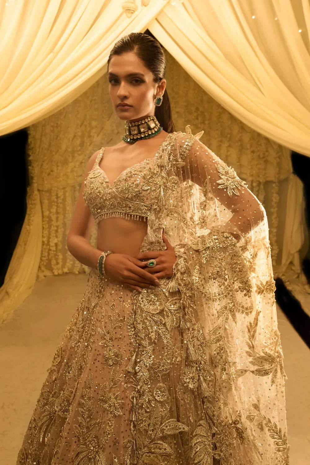 Nude Floral Lehenga Set