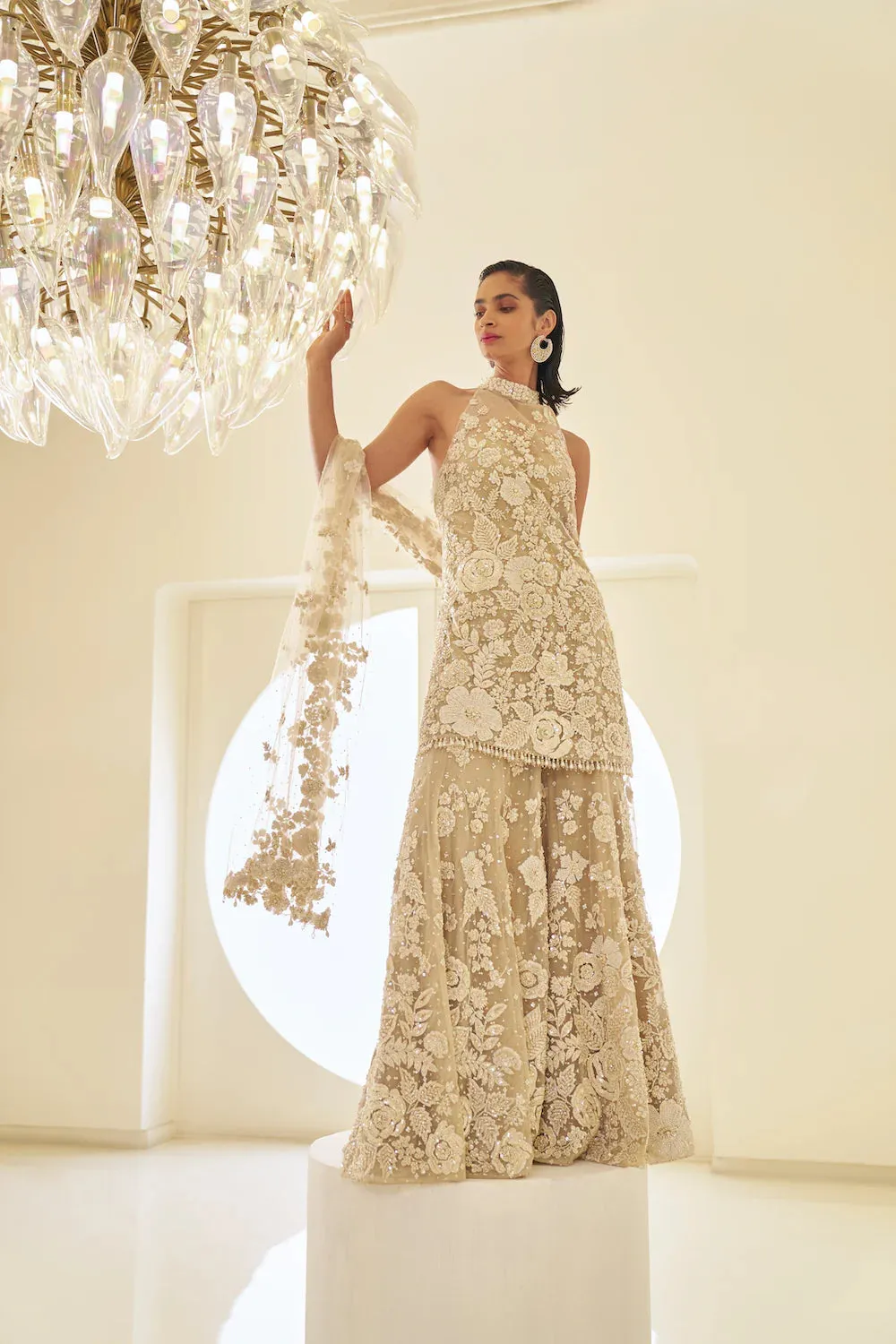 Nude Three-Dimensional Sharara Set