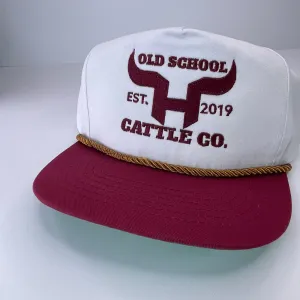 Old School Cattle Co Maroon Vintage Snapback Hat Cap with Brown Rope Embroidered