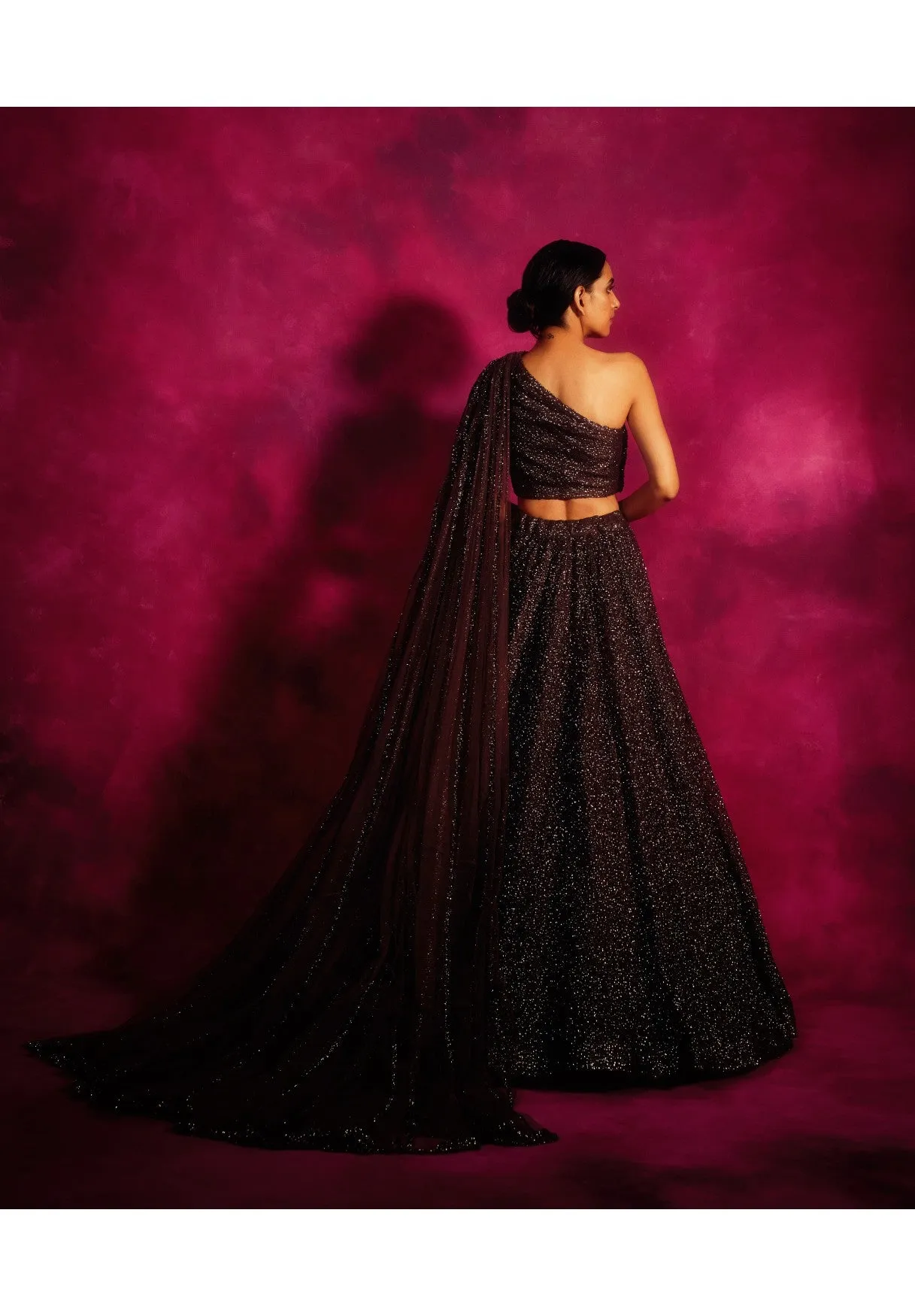 Oxidised Silver One Shoulder Veil Lehenga Set