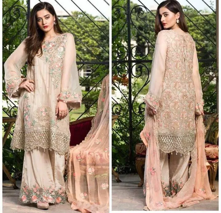 Pakistani Designer Imrozia Peachy Pink Chiffon Dress - C814