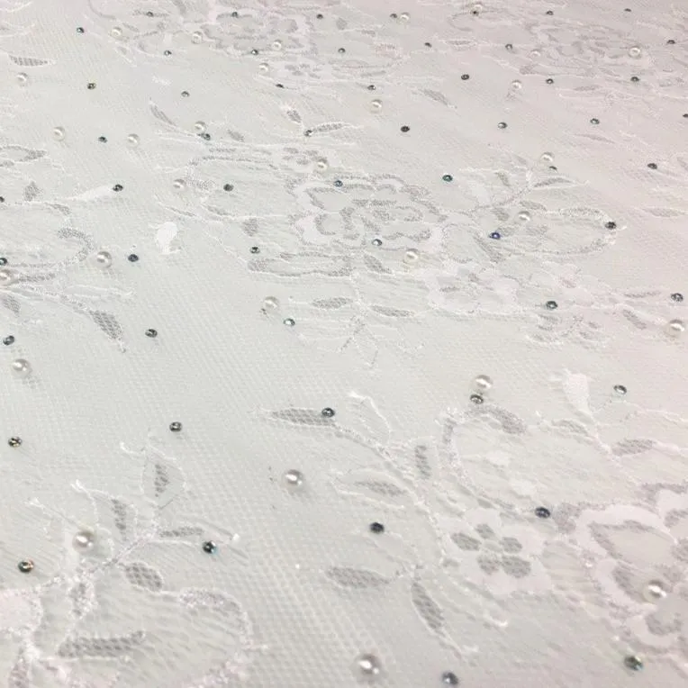 Pearl Beaded Lace Embroidered Fabric