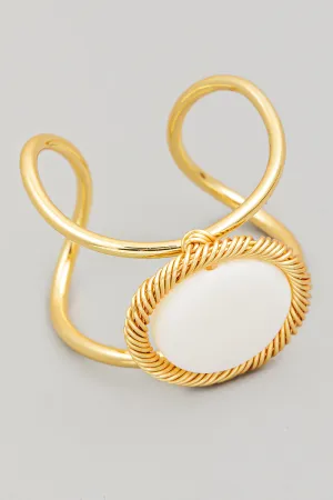 Pearl Disc Wire Wrap Statement Ring in Gold
