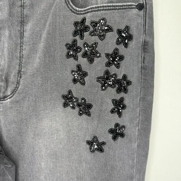 Philosophy Black Denim Jeans Floral Embroidered Bejeweled Jeans size 12