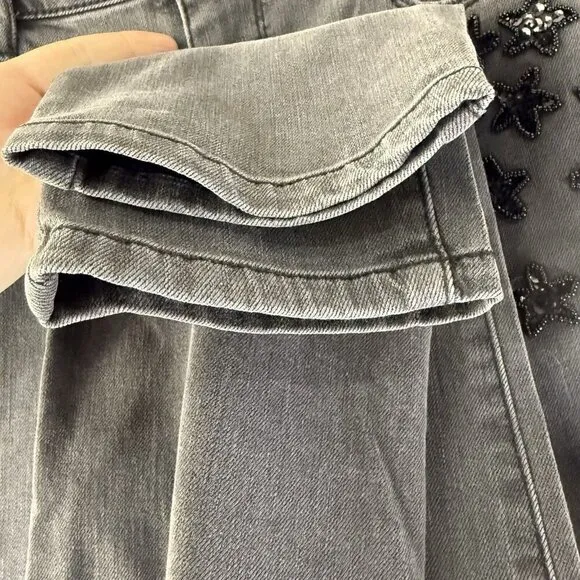 Philosophy Black Denim Jeans Floral Embroidered Bejeweled Jeans size 12