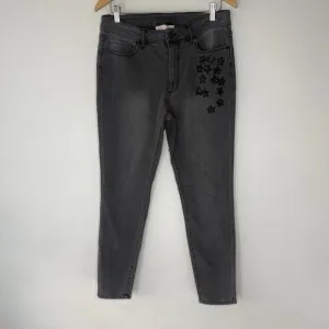 Philosophy Black Denim Jeans Floral Embroidered Bejeweled Jeans size 12
