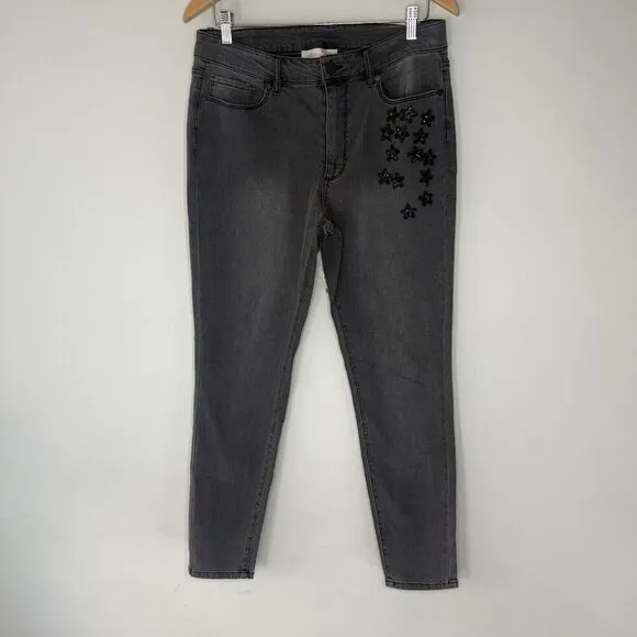 Philosophy Black Denim Jeans Floral Embroidered Bejeweled Jeans size 12