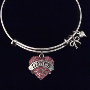 Pink Crystal Rhinestone Dance Charm Silver Expandable Charm Bracelet