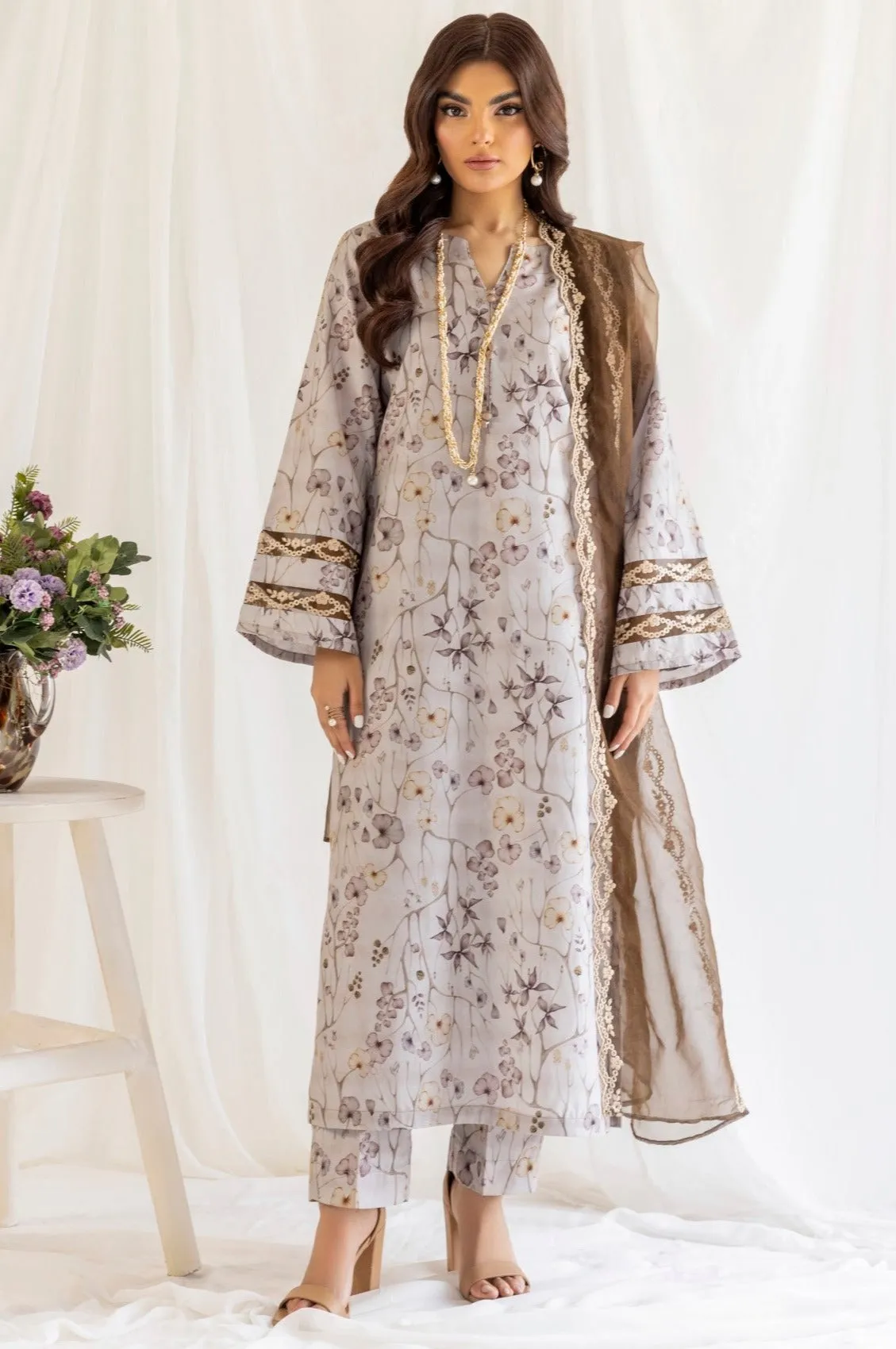 PLS-122  3PC SILK LAWN STITCHED