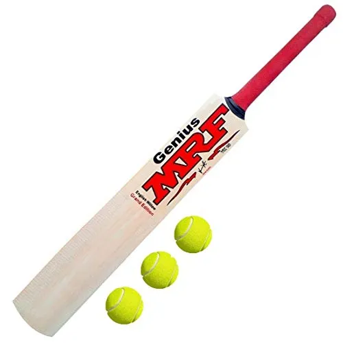 PMG Kids Wooden Cricket Bat for Tennis Ball Size 6, Cricket bat 9-15 Years kit (Bat and 3 Balls)