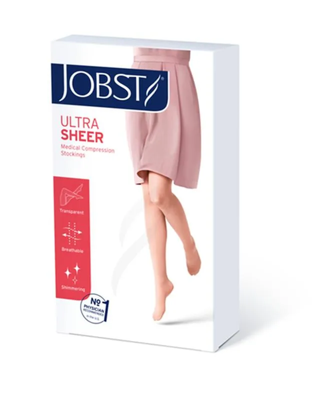 PR/1 JOBST ULTRASHEER WOMEN, THIGH HIGH W/SIL DOT BAND, 30-40MMHG, SM, NATURAL, OPEN TOE