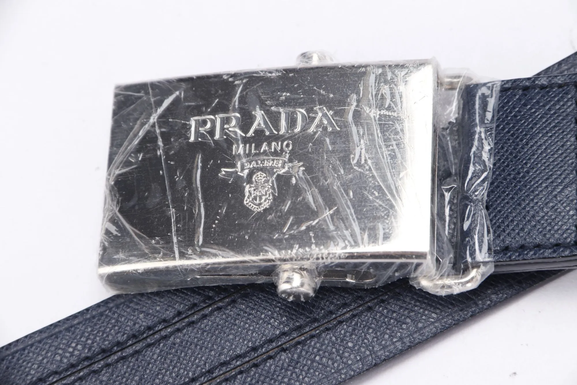 Prada Grey Green Saffiano Belt