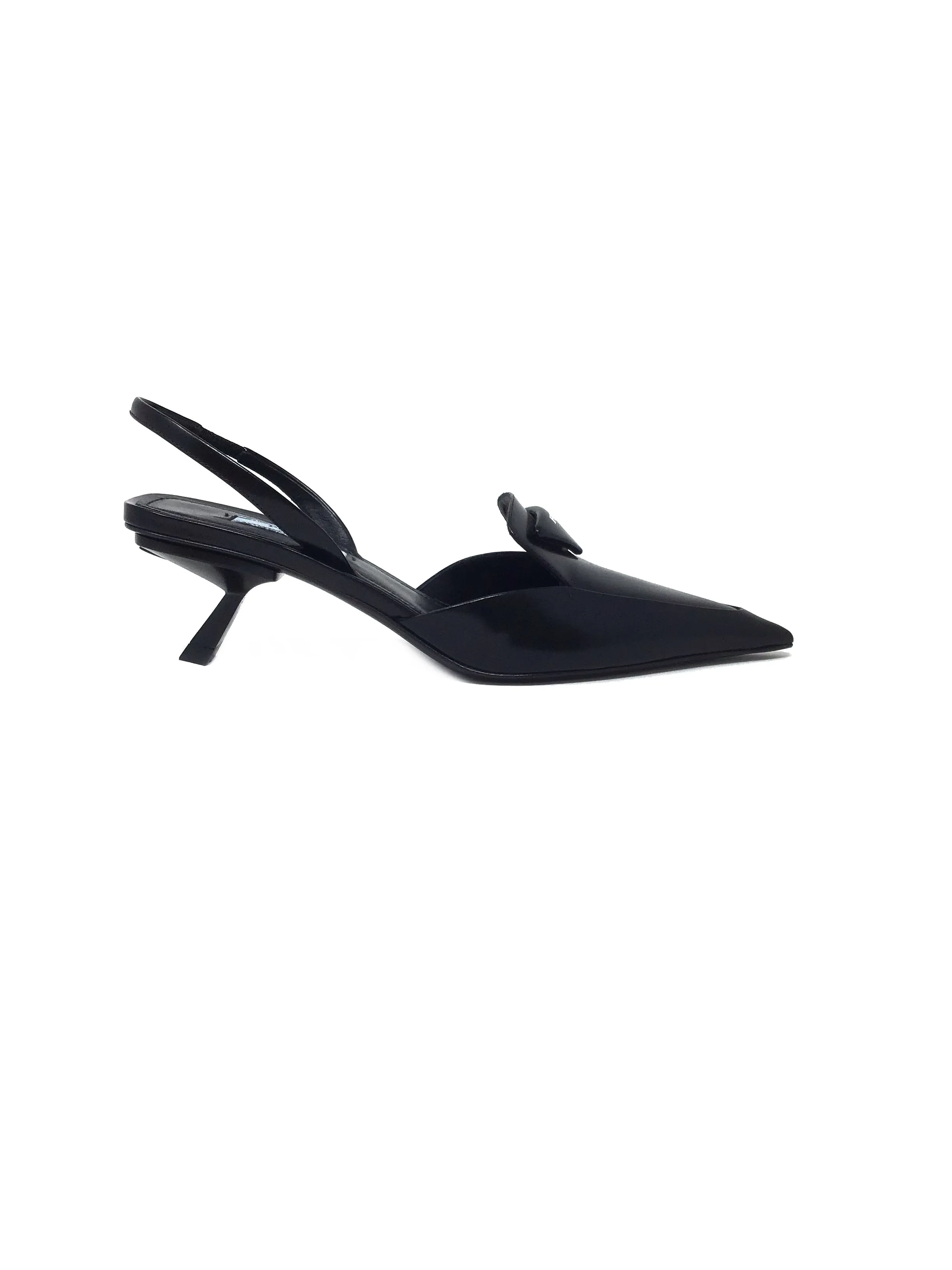 Prada W Shoe Size 36 Low Logo Plaque Slingback Leather Heel