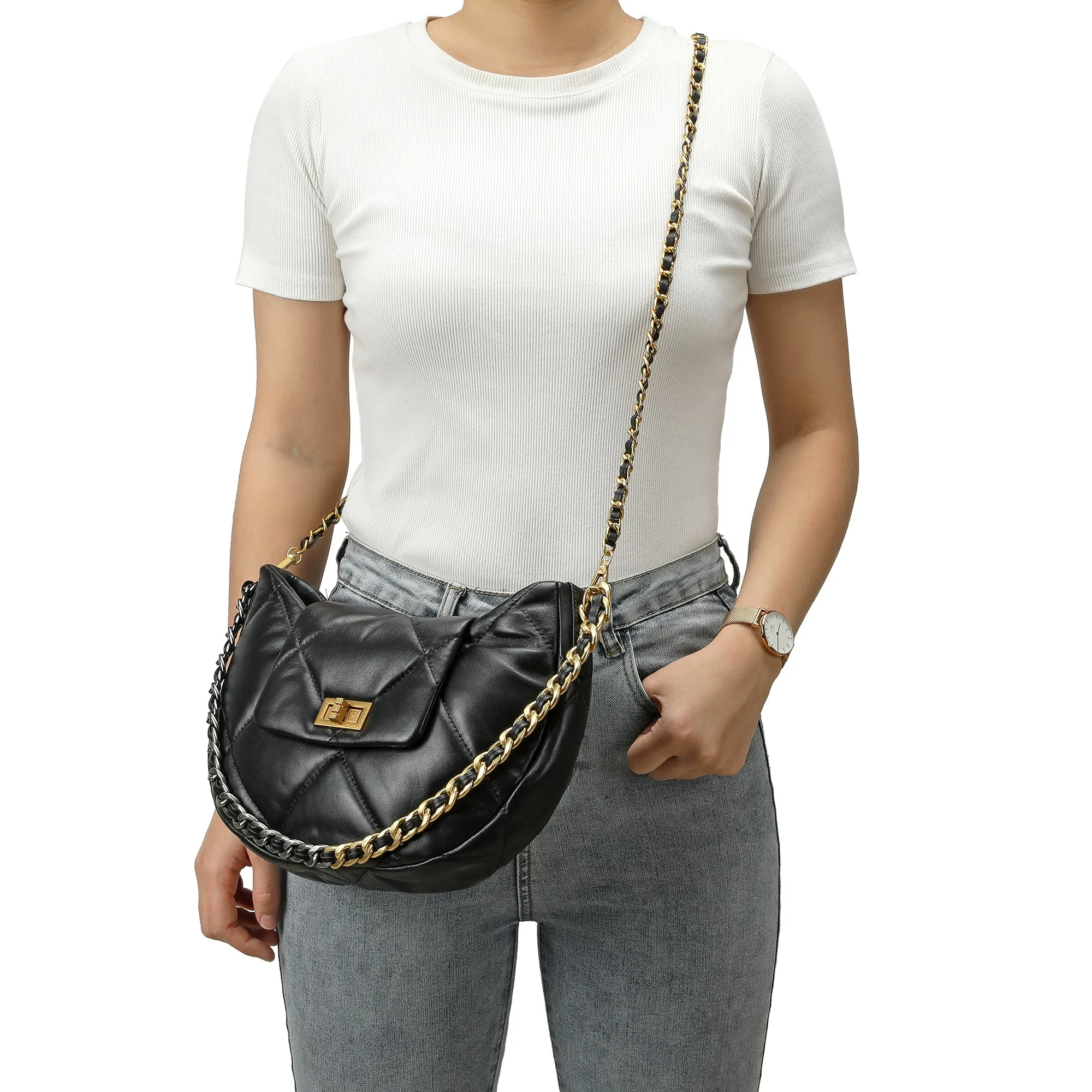 Quilted Sheepskin Leather Crossbody/Shoulder bag
