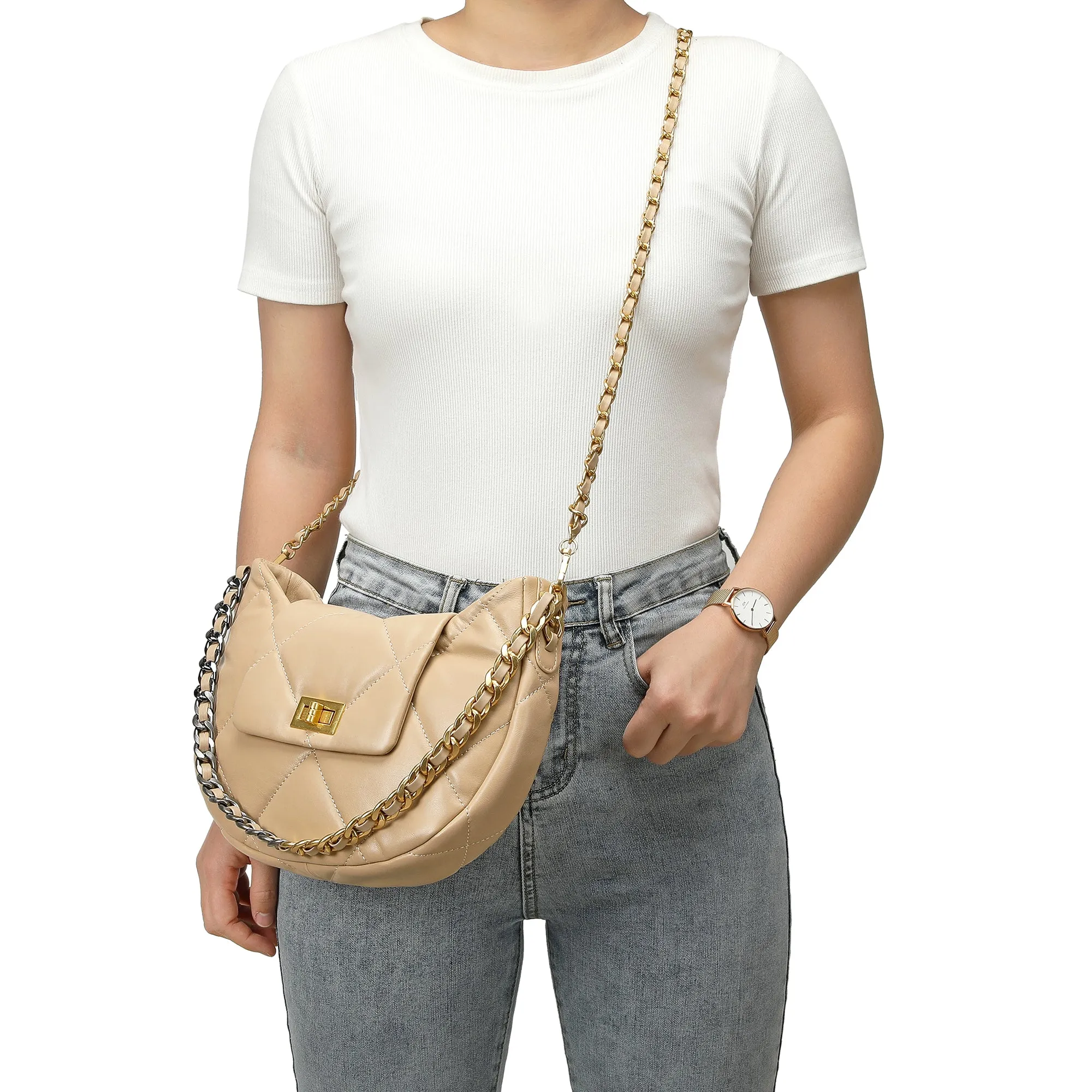 Quilted Sheepskin Leather Crossbody/Shoulder bag