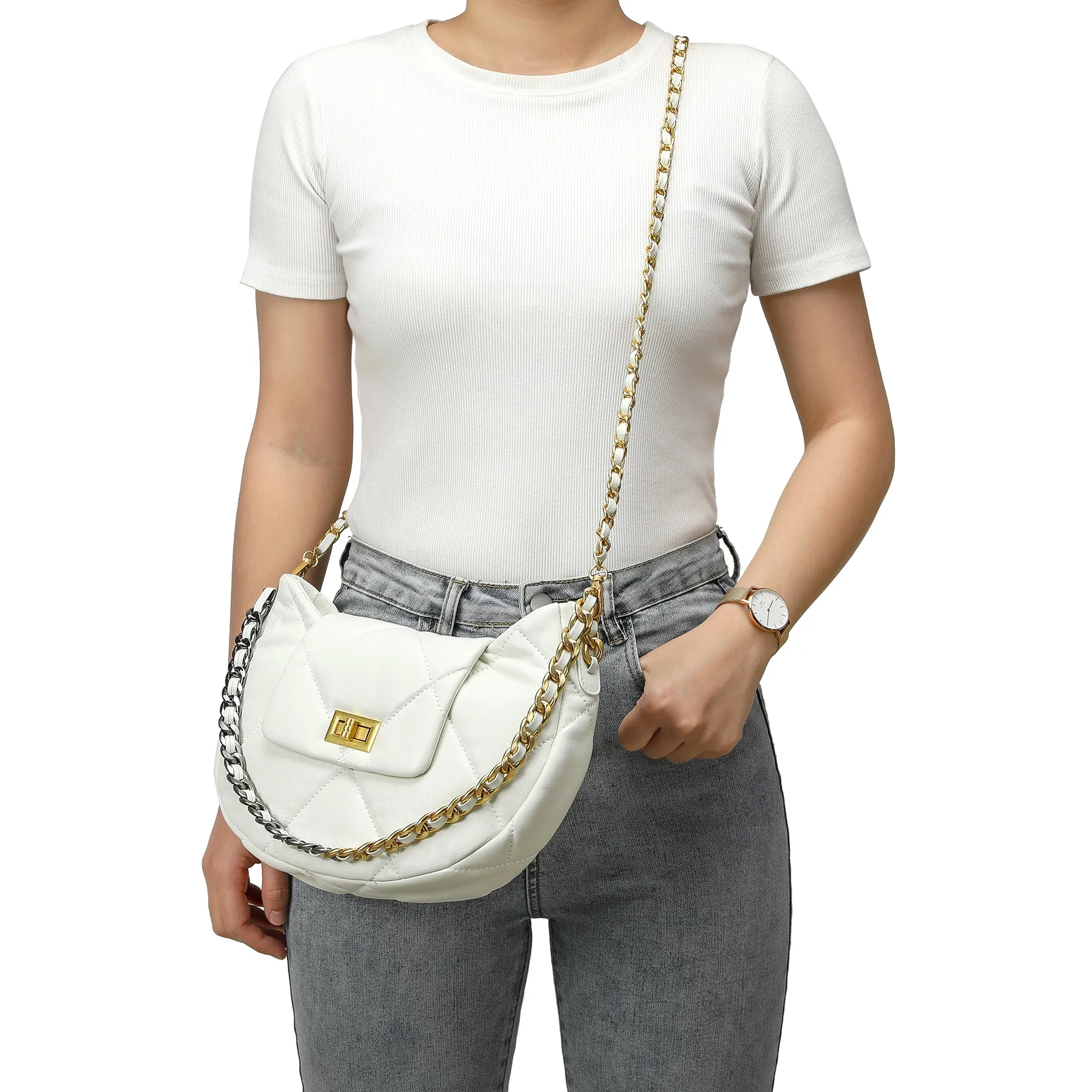 Quilted Sheepskin Leather Crossbody/Shoulder bag
